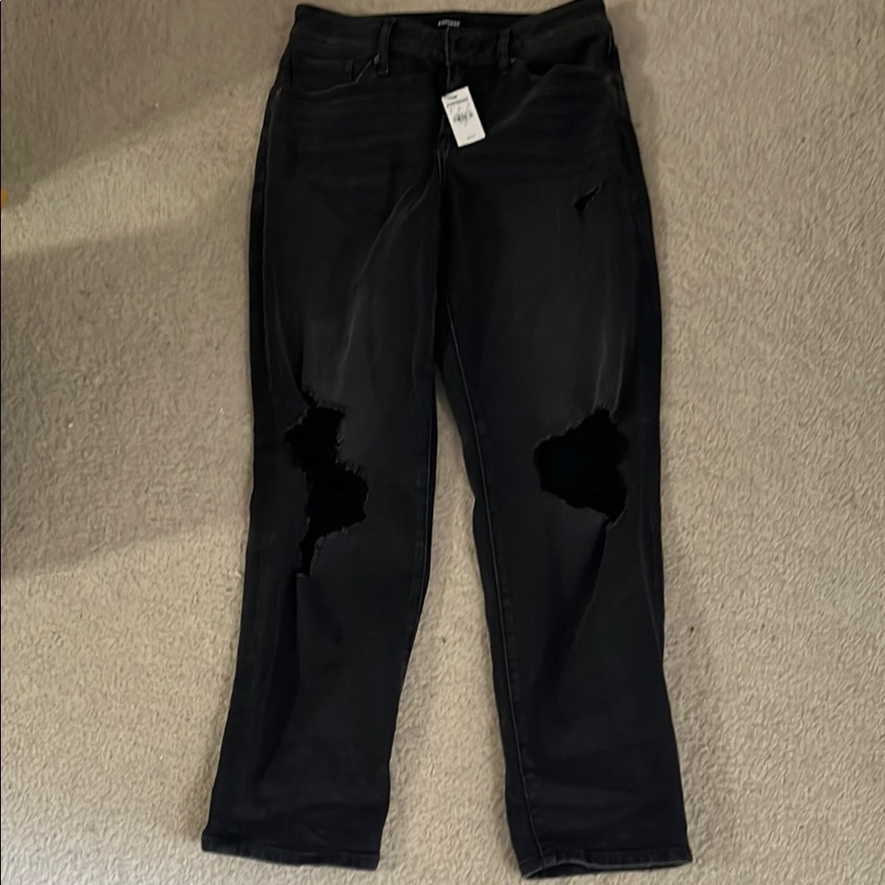 Express Black Straight Leg Jeans with Distressed Knees